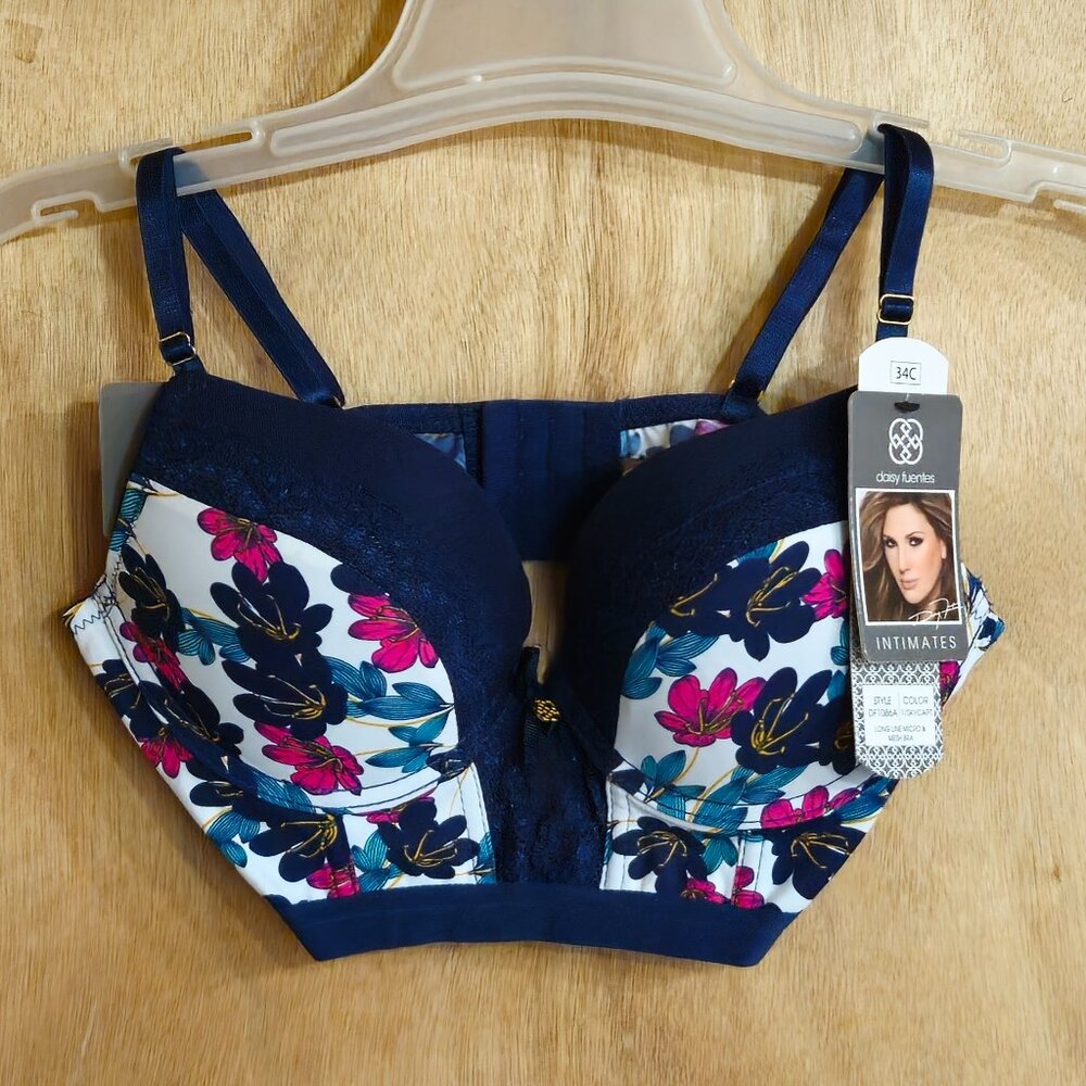NWT Daisy Fuentes 34C Navy Floral Longline Bra